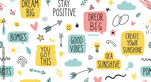 Motivational Quotes and Designs Seamless Pattern.