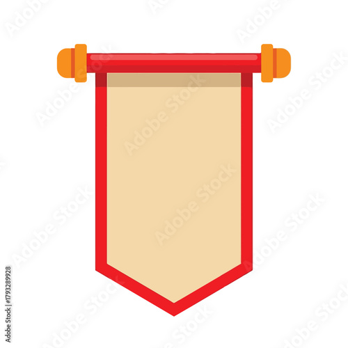 Blank vertical banner template with a red hanging rod and orange finials, ideal for customizable text, announcements, or decorative graphic design elements and modern ui.