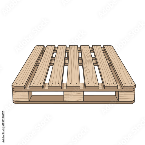Wooden shipping pallet illustration isolated on a white background, representing industrial logistics, cargo transport, warehouse operations, and supply chain management for storage and freight.