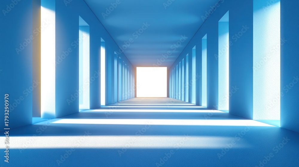 Obraz premium Empty light-filled blue corridor