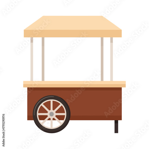 Mobile food stall illustration featuring a brown base, beige counter, and canopy, designed for street vendors or market events, suitable for various culinary offerings and business concepts.