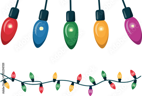 Colorful Christmas Lights Garland and Bulbs string lights