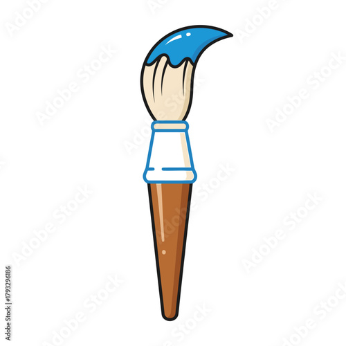 Paintbrush with blue paint illustration, simple flat design art tool graphic isolated on a transparent background, depicting creativity, artistic expression, and hobby supplies