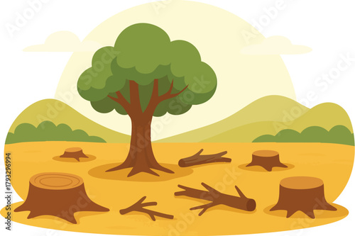 Deforestation Environmental Crisis Illustration Colorful Artwork