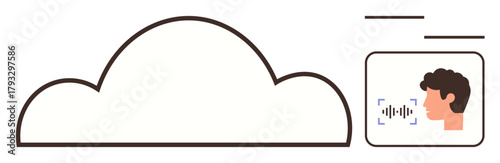 Cloud linked with profile speaking into a microphone with waveform. Ideal for voice recognition, AI, technology, innovation, cloud computing, IT solutions, simple flat metaphor