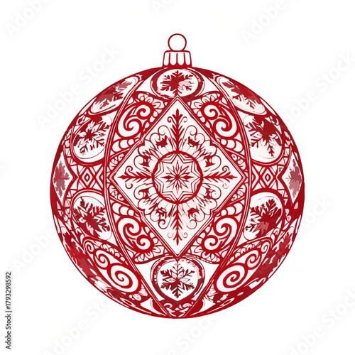 Red Christmas Ornament with Intricate Snowflake Design

