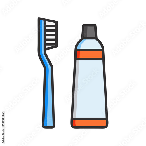 Toothbrush and Toothpaste Tube Cartoon Icon Vector Illustration