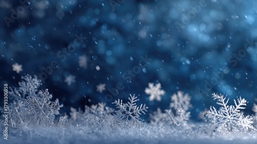 christmas with blue snow bokeh background