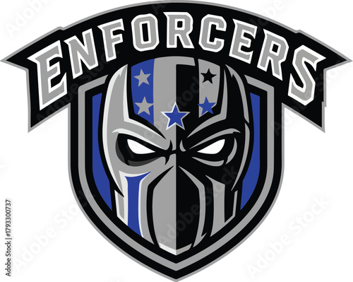 Enforcers Mascot Logo – Futuristic Armored Mask Warrior Esports & Sports Team Emblem