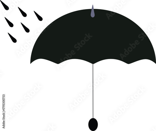 Black silhouette vector icon of open umbrella protecting from autumn rain drops