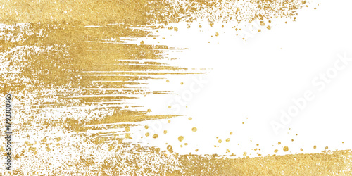 Grunge gold frame on white background. Gold grunge overlay on white background. 