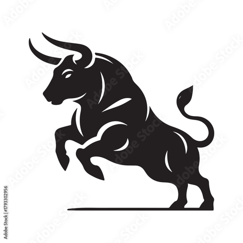 charging bull vector silhouette clip art logo design illustration. abstract bull icon set collection