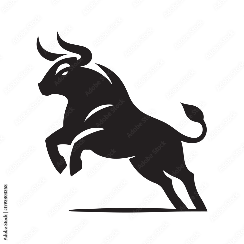 Fototapeta premium charging bull vector silhouette clip art logo design illustration. abstract bull icon set collection
