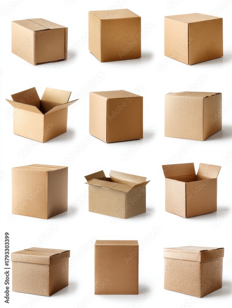 Fototapeta premium collection of various cardboard boxes on white background each one is shot separately no logos no brands ar 34