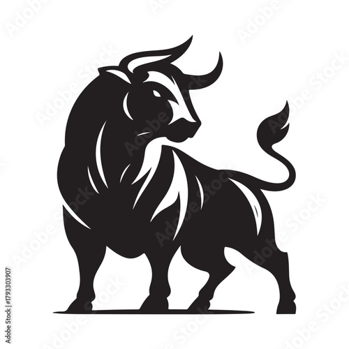 charging bull vector silhouette clip art logo design illustration. abstract bull icon set collection