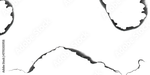 black and white. Burnt torn black and white map illustration with grunge edges and empty center