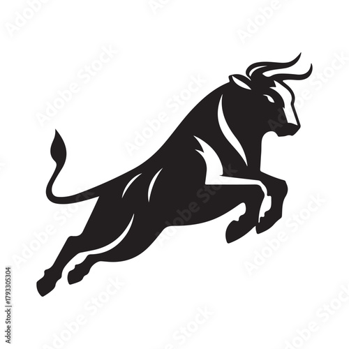 charging bull vector silhouette clip art logo design illustration. abstract bull icon set collection