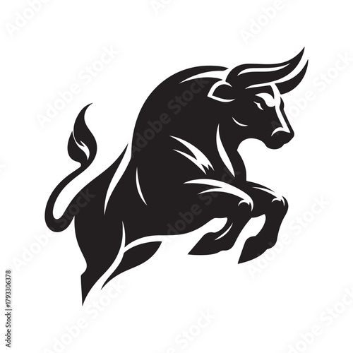 charging bull vector silhouette clip art logo design illustration. abstract bull icon set collection
