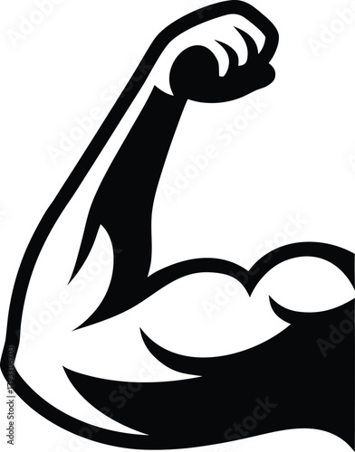 Line art illustration of a strong arm, biceps, and fist symbolizing strength and muscle body vector