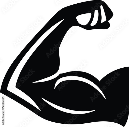 Line art illustration of a strong arm, biceps, and fist symbolizing strength and muscle body vector