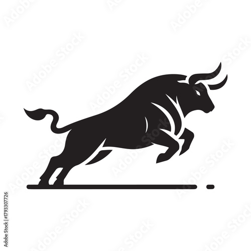 charging bull vector silhouette clip art logo design illustration. abstract bull icon set collection