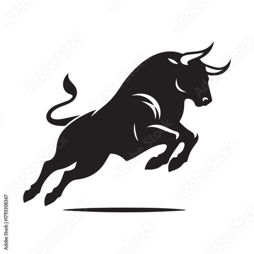 charging bull vector silhouette clip art logo design illustration. abstract bull icon set collection