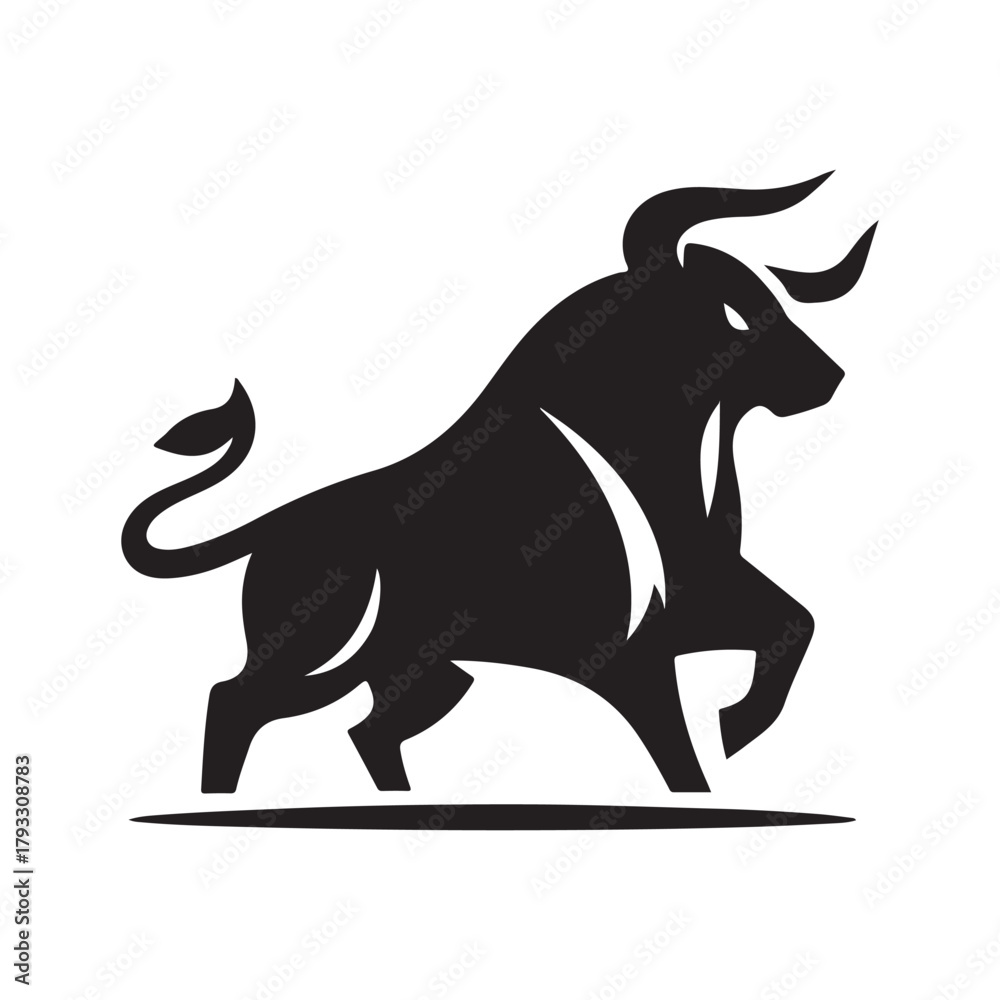 Obraz premium charging bull vector silhouette clip art logo design illustration. abstract bull icon set collection