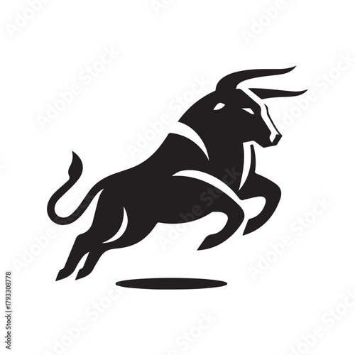 charging bull vector silhouette clip art logo design illustration. abstract bull icon set collection
