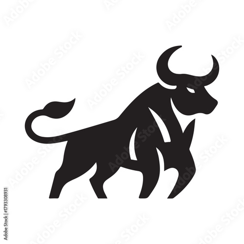 charging bull vector silhouette clip art logo design illustration. abstract bull icon set collection