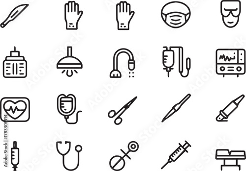 Surgical Operation and Healthcare Instrument Line Icons Detailed Medical and Hospital Outlines Collection