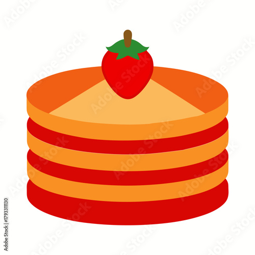 Stack of fluffy Christmas pancakes with syrup and strawberries festive breakfast
