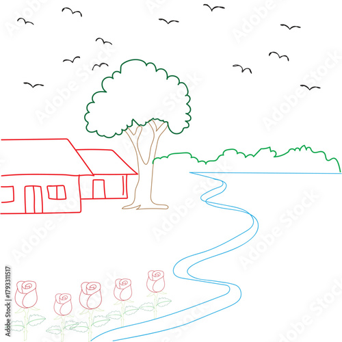 Blue sky vector cartoon city illustration with speech bubble communication concept
