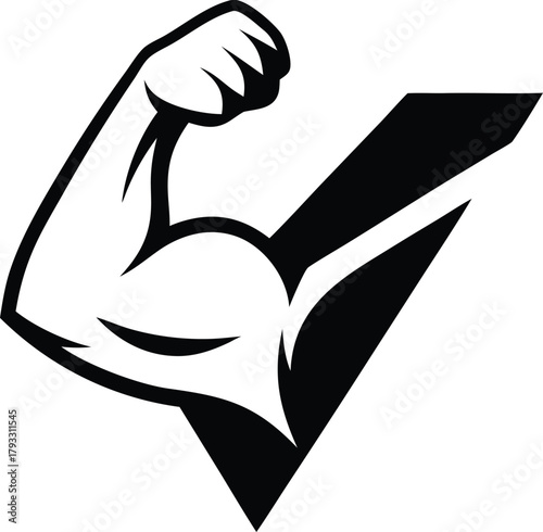 Line art illustration of a strong arm, biceps, and fist symbolizing strength and muscle body vector