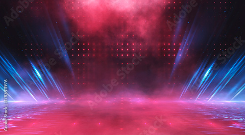 Empty stage with bright red...