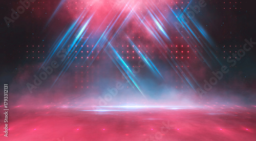 Empty stage with bright red...