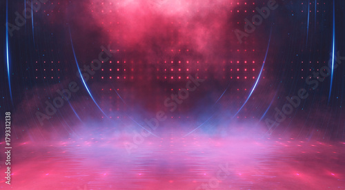 Empty stage with bright red...