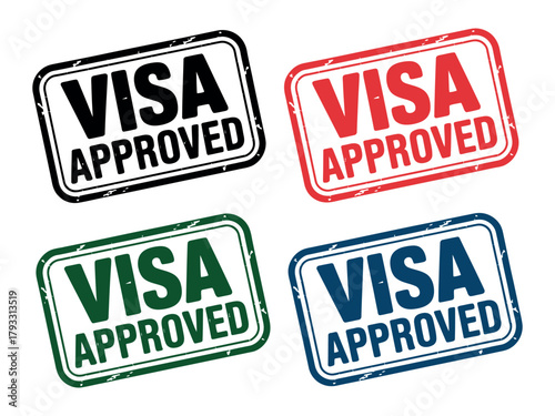 Four different colored rubber stamps show the word VISA APPROVED.