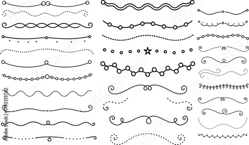 Art & Illustration - Collection of Hand Drawn Ornamental Lines with Dotted and Smooth Styles for Dividers, Borders, and Decorative Design, on Transparent Background