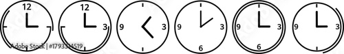 Analog Clock Time-Telling Vector Set Showing Different Hours for Education, Learning, Pattern Recognition, School, Cognitive Skills, Study