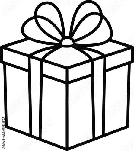 A gift box with ribbon line art
