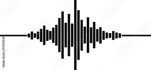 Stylized Sound Wave Vector Featuring Symmetrical Audio Bars, Voice Signal, Music Frequency, Recording, Equalizer, Abstract, Black Design