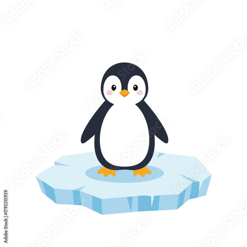 Cute cartoon penguin standing on an ice floe