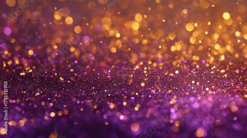 abstract blurred glitter background in purple and gold