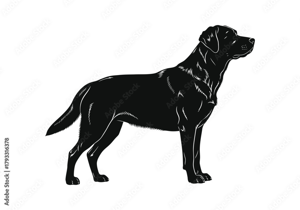 Obraz premium A black silhouette of a labrador retriever standing in profile