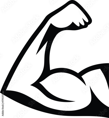 Line art illustration of a strong arm, biceps, and fist symbolizing strength and muscle body vector