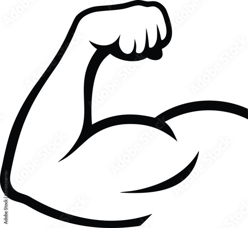 Line art illustration of a strong arm, biceps, and fist symbolizing strength and muscle body vector