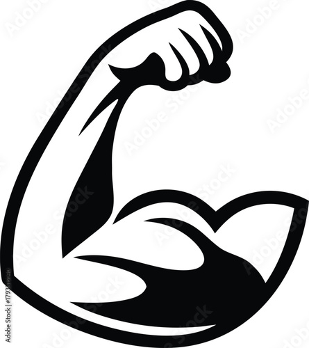 Line art illustration of a strong arm, biceps, and fist symbolizing strength and muscle body vector