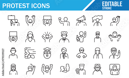 Editable Stroke Vector Icons of Social Action and Protest Symbolism