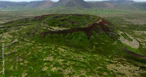 Drone Exploration of Iceland’s Búðaklettur Volcano – A Captivating Visual Story of Geological History, Lush Mossy Terrain, and the Powerful, Timeless Landscapes Shaped by Ancient Volcanic Forces.