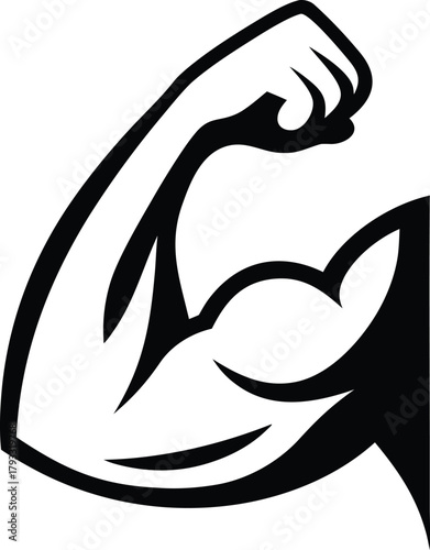 Line art illustration of a strong arm, biceps, and fist symbolizing strength and muscle body vector
